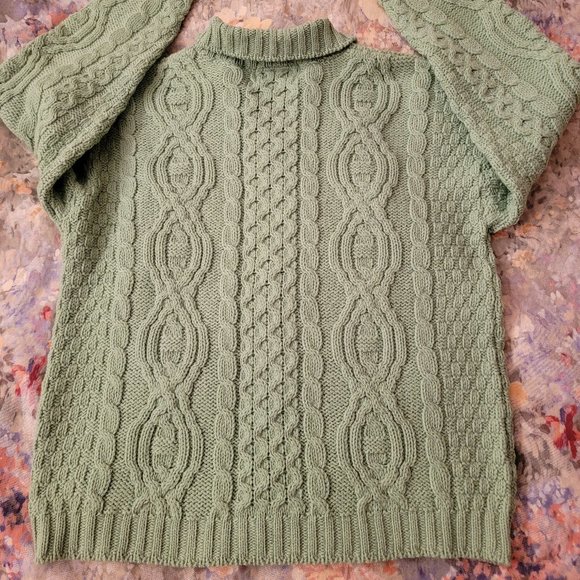 ARAN CRAFTS Ireland Merino Wool Green Cardigan, Size M-L - Picture 6 of 16